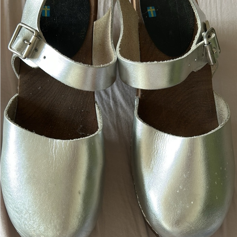 Metallic Silver Dress Shoes with Mary Jane Style and Strap